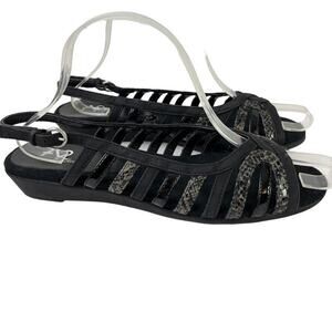 A2 Aerosoles Womens Charismatic Black Open Toe Slingback Wedge Sandals Shoes 9